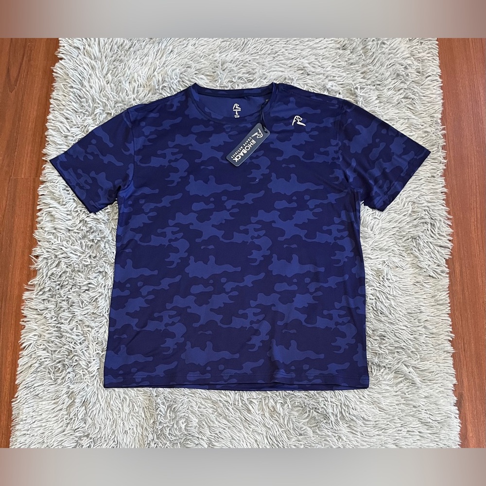 Rhoback Blitz Tech Tee Short Sleeve Blue Camouflage Golf Shirt Men's Sz Large